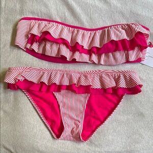 Jessica Simpson Pink and White Ruffled Bikini